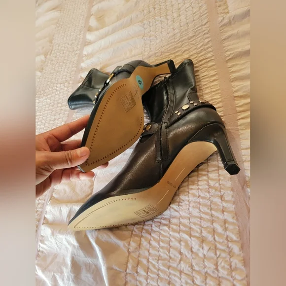 Dolce Vita Black Heeled Boots with Gold Accents - Picture 9 of 11